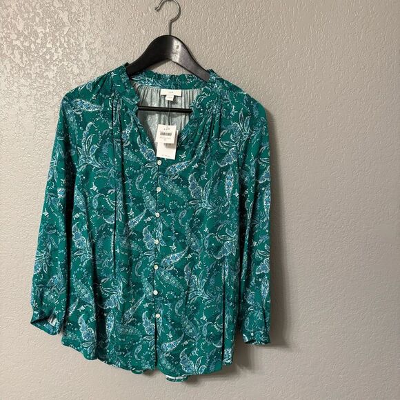 J.Jill Green Paisley Ruffled Satin TopNew with Tags - Picture 1 of 5